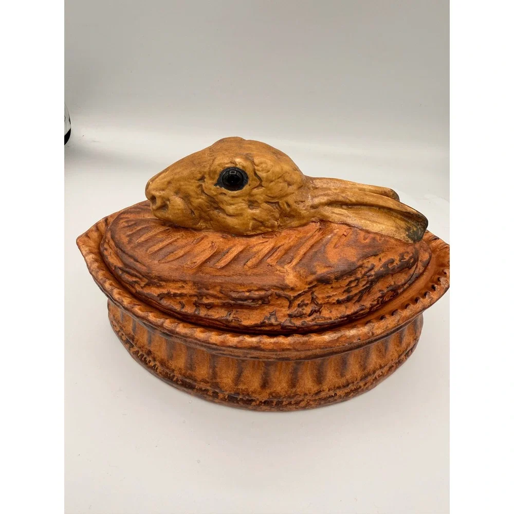 Antique Pillivuyt French Porcelain Trompe L'oeil Hare Rabbit Game Pie Tureen